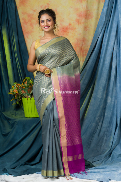 Handloom Soft Silk Saree With Golden Zari Border And Brocade Polka Work On Upper Base Part (KR240)